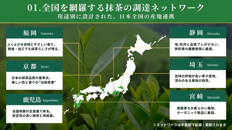 全国を網羅する抹茶の調達ネットワーク